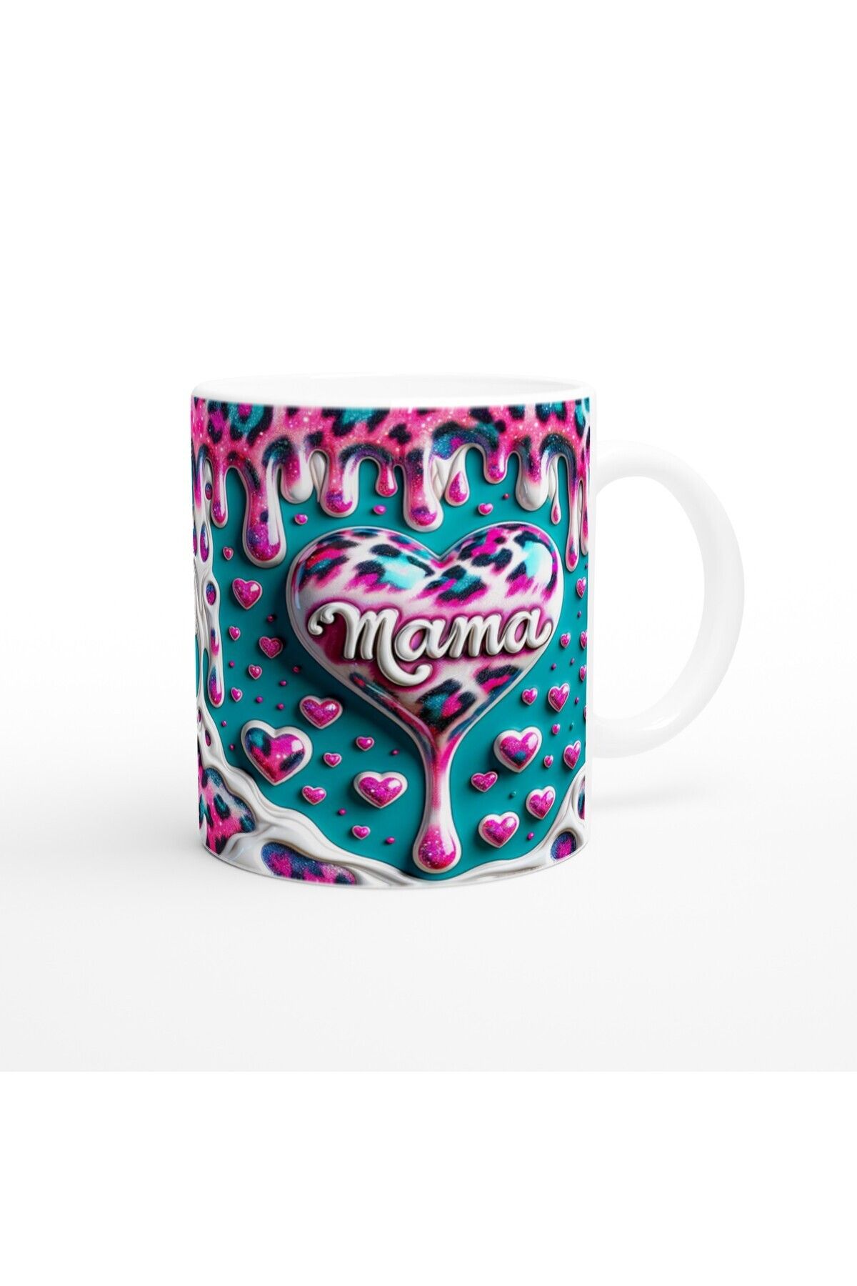 MESCHAIN-Leopard Patterned Mother's Day Mug with Mama Written on Turquoise Background 3