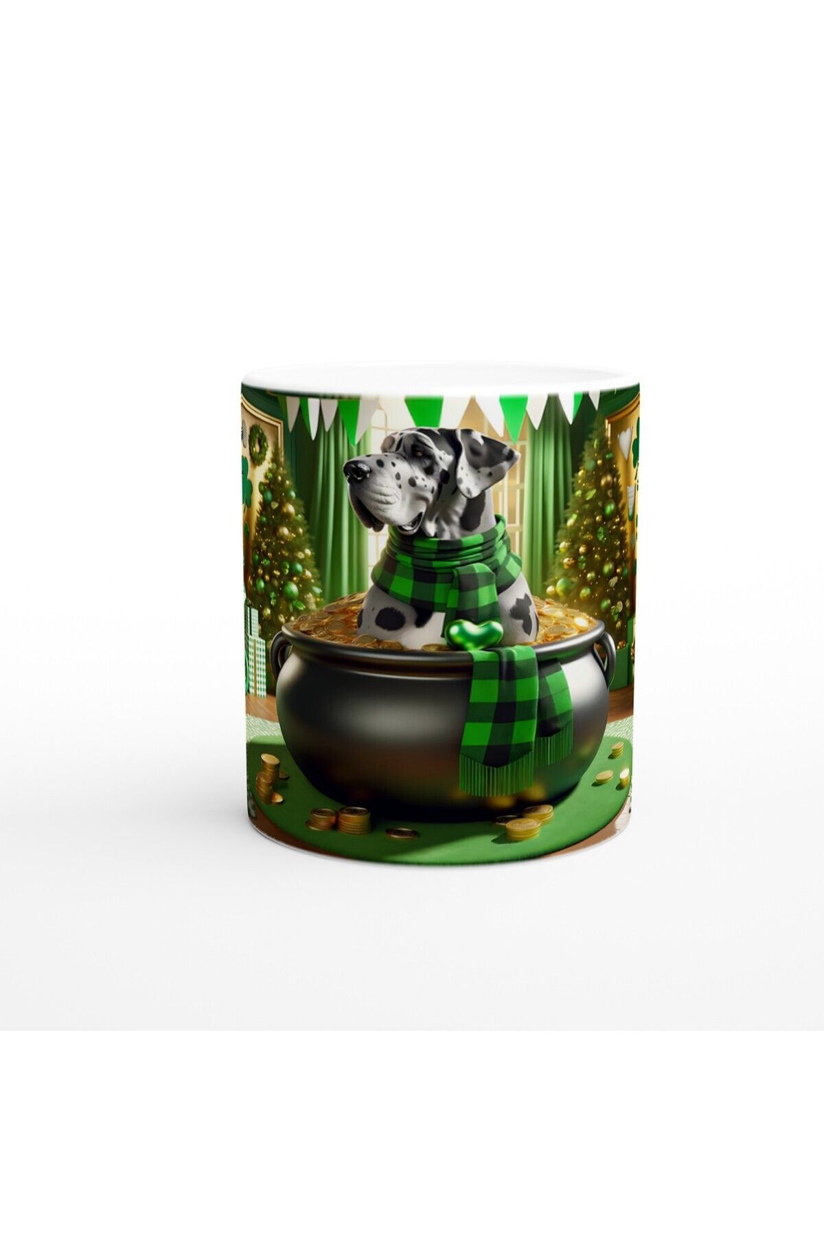DERWARDEIN Leprechaun Şapkalı Pofuduk Köpek Temalı Baskılı Kupa Bardak
