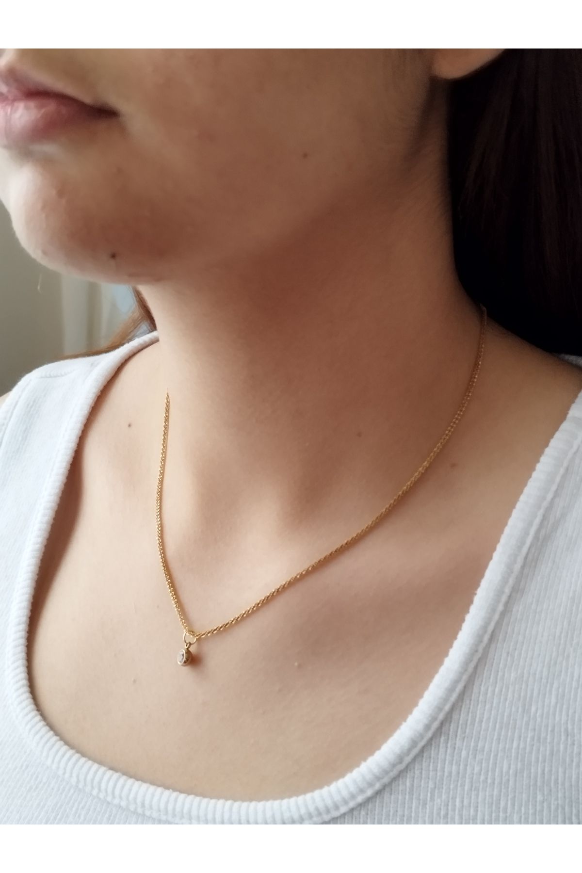 LADYBİRDAKSESUAR Mini Tek Taş Minimal Çelik Kolye