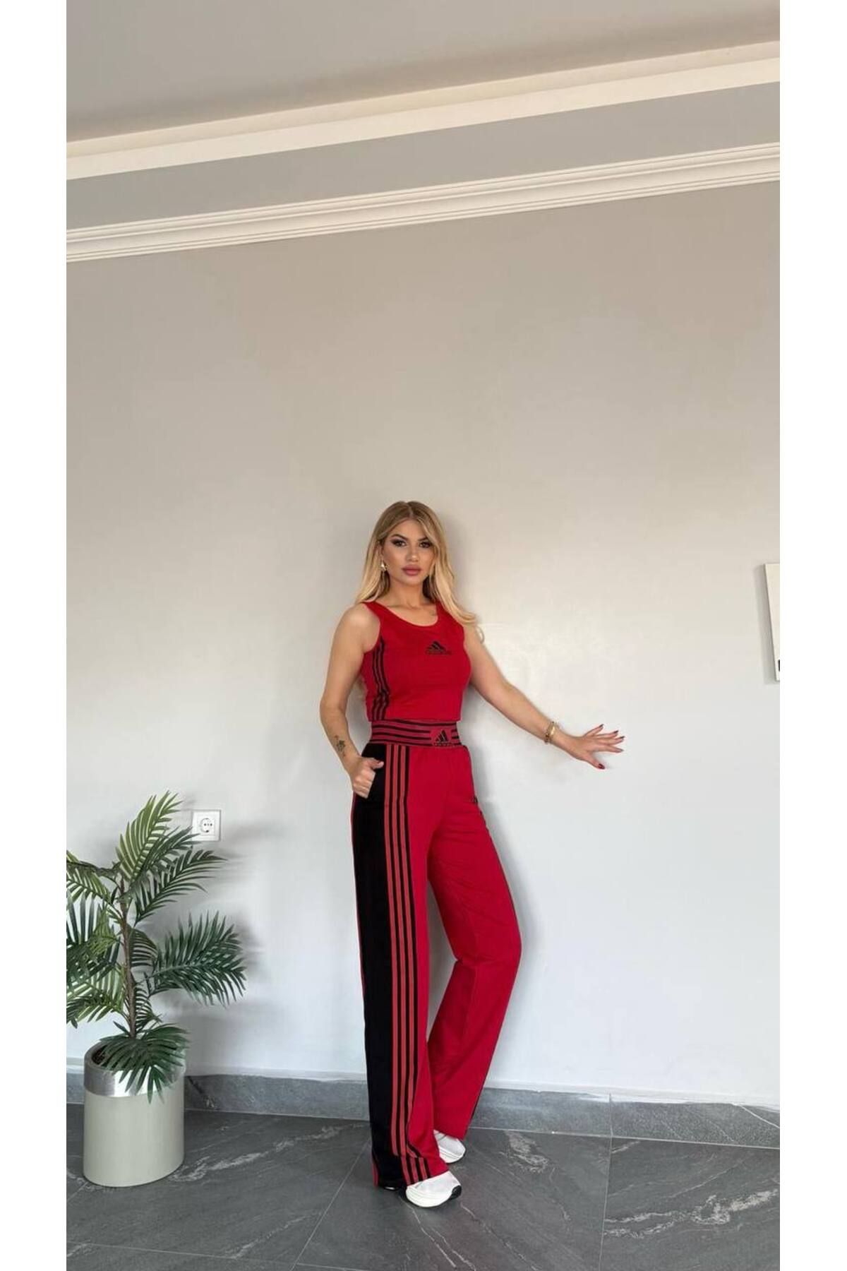 Bella Belluci Yeni Sezon Kolsuz Geniş Lastikli Bel 2İplik Compakt Kumaş Takım