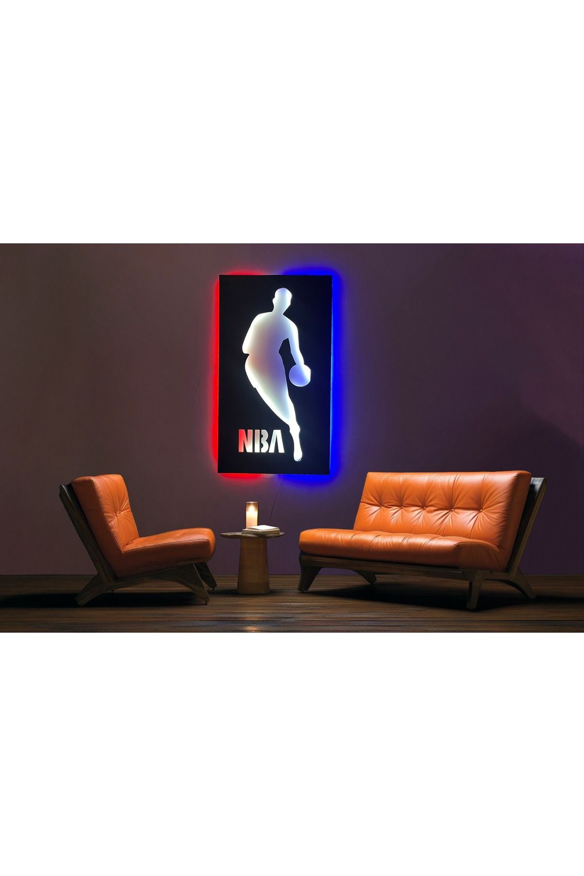 Adrift NBA Led Işıklı Tablo 5 mm, Duvar Dekor Ahşap, Neon Işık, Duvar Süsü