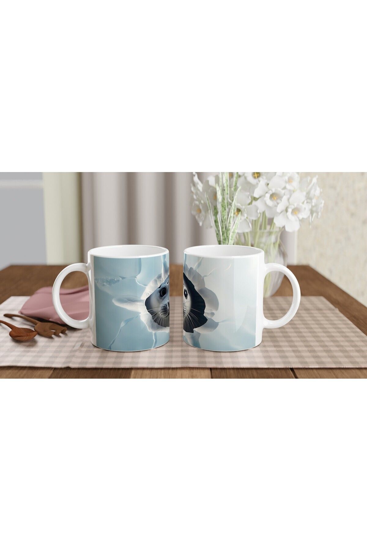 MESCHAIN-Cute Seal Cub Looking at the Frosted Ground Printed Mug 5
