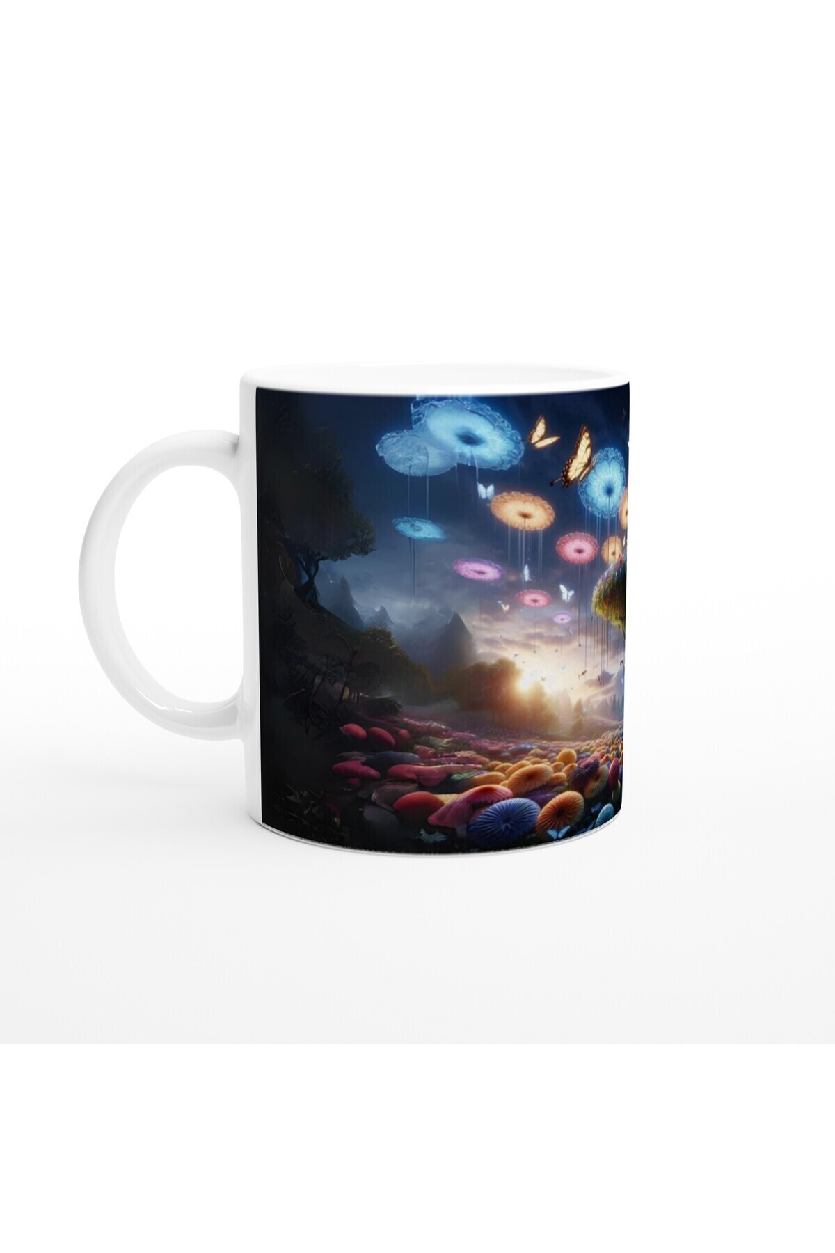 MESCHAIN-Magical Mushroom Forest and Flying Flowers Printed Mug 2