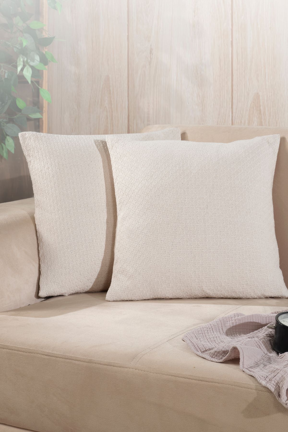 LADYNİL Bohem 2'li Kırlent Kılıfı Dekoratif Yastık Kılıfı 45x45 Fermuarlı Ekru