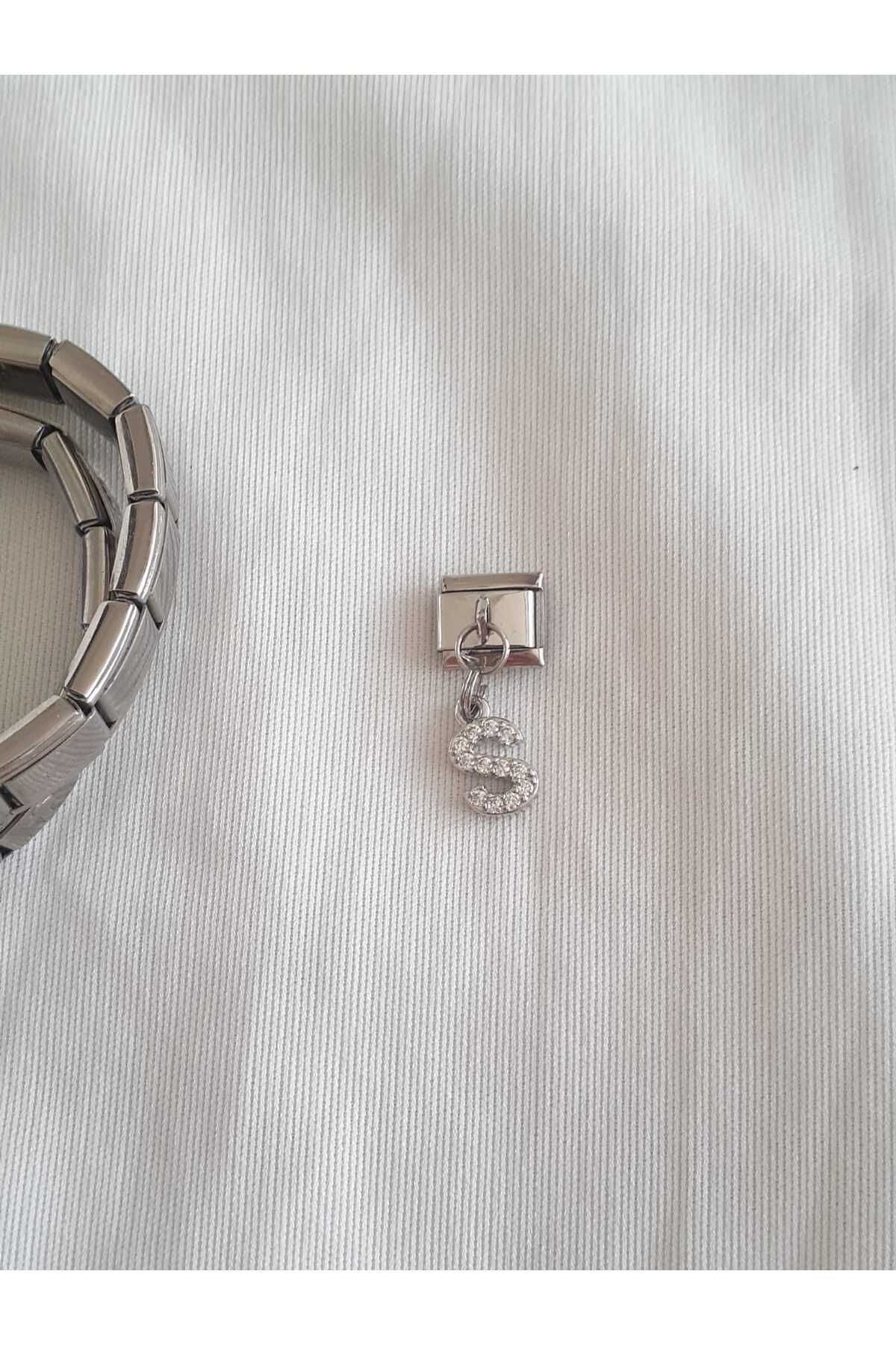 bijoux uniques Çelik S Harfli Zirkon Taşlı İtalyan Charm