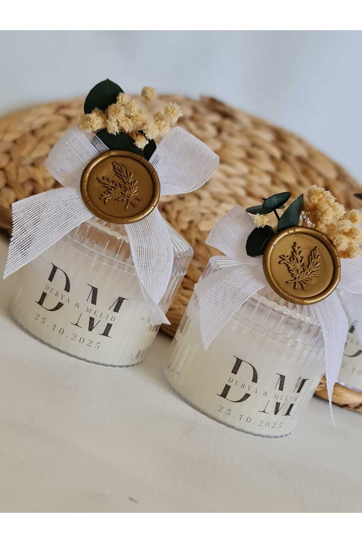 ByDeryaEvent Mühür Süslemeli Şekerlik Mum Nikah Nişan Düğün Hediyeliği 10 Adet