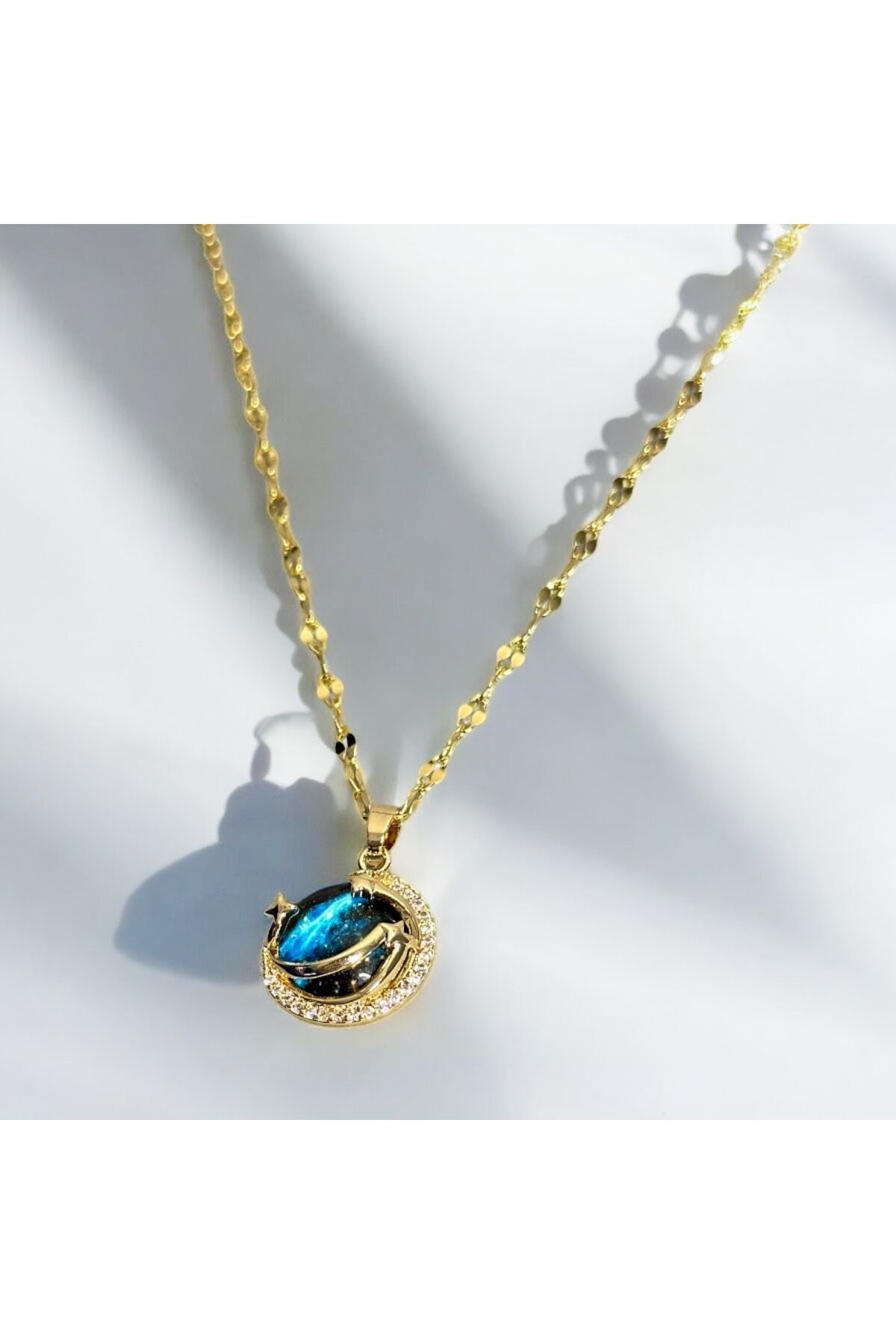 Dia store Kadın 316L Paslanmaz Çelik Gold Zincir Taşlı Yıldız Gökyüzü Kolye