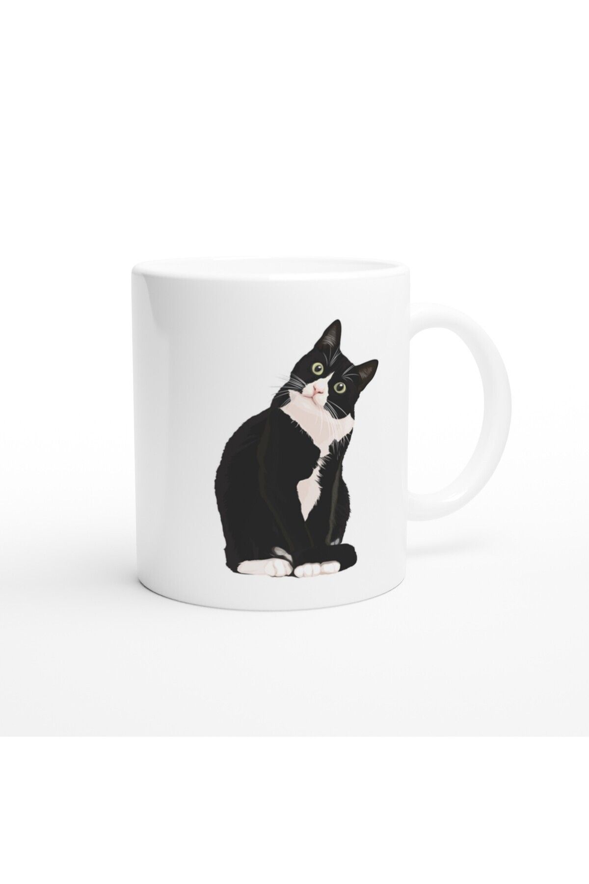 MESCHAIN I Love Cat Yazılı Siyah-Beyaz Kedi Temalı Baskılı Kupa Bardak