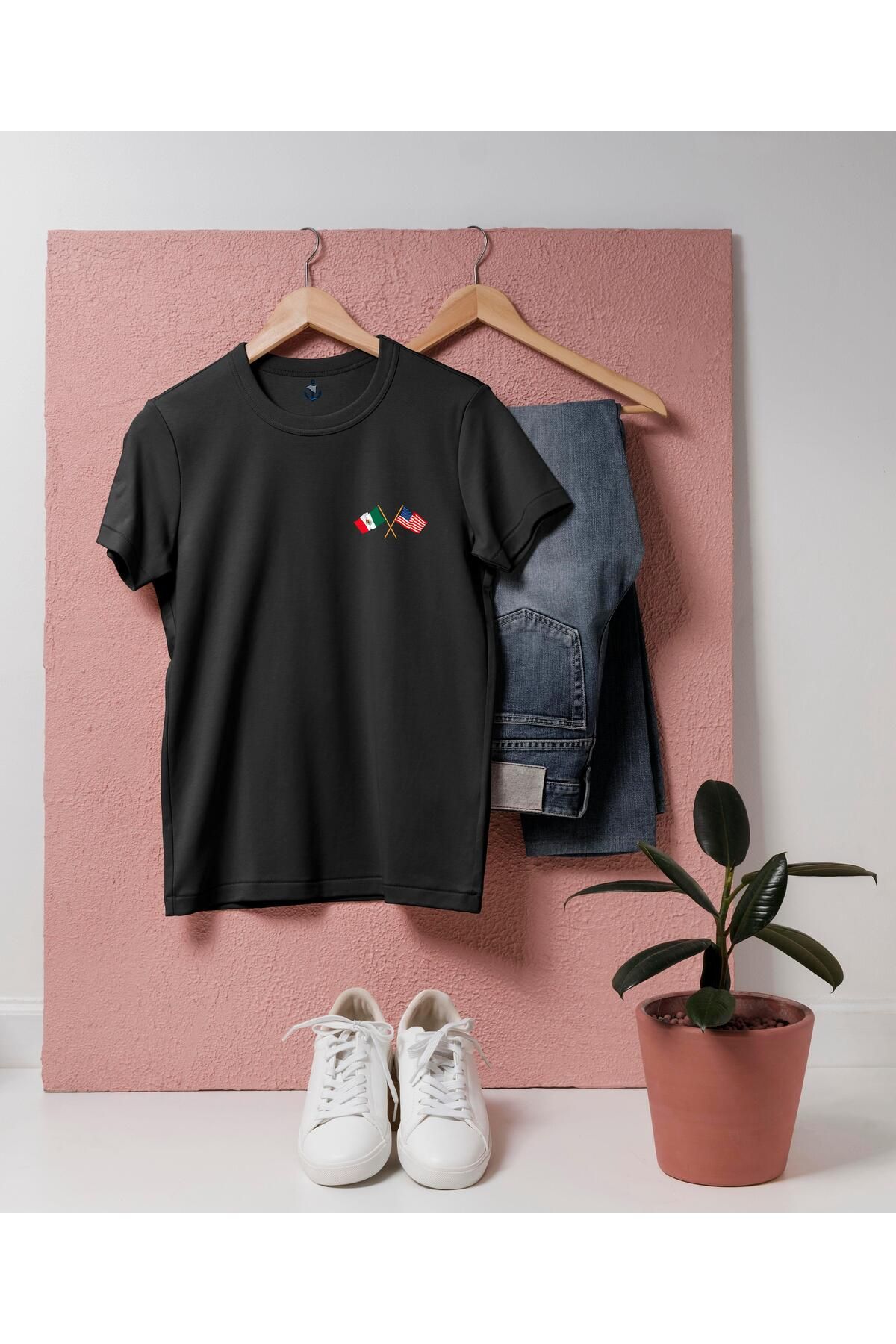 bahriyeli.jpeg Oversize Meksika ve Amerika Bayrak Tasarımlı Unisex T-Shirt