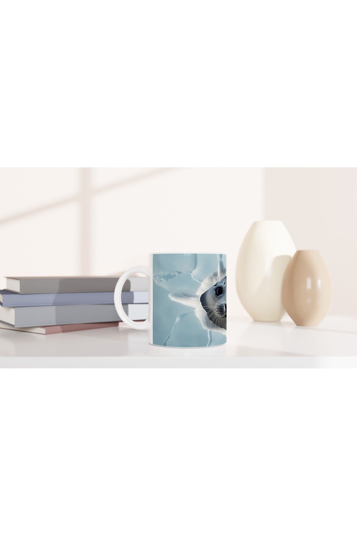 MESCHAIN-Cute Seal Cub Looking at the Frosted Ground Printed Mug 6