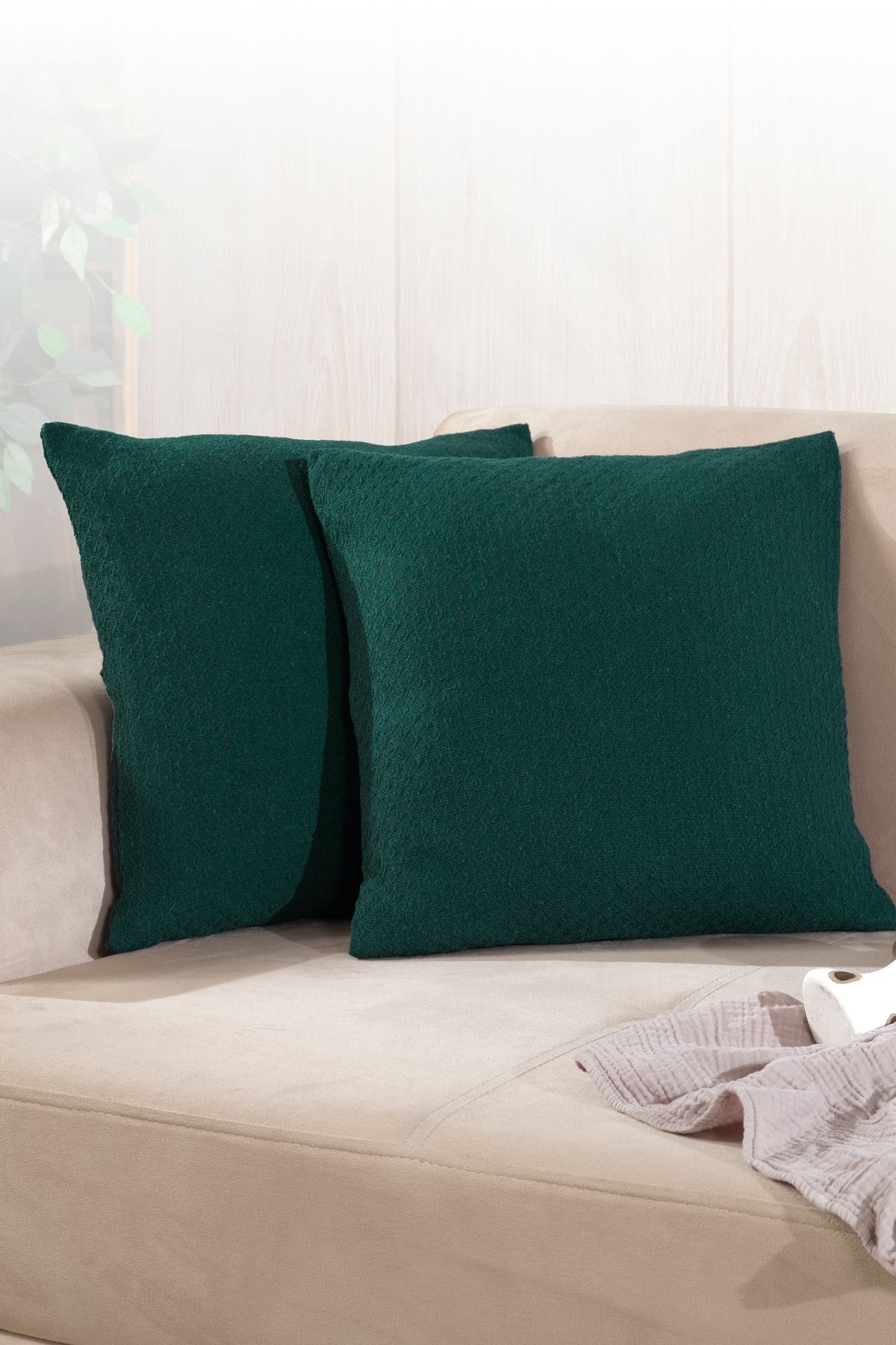 LADYNİL Bohem 2'li Kırlent Kılıfı Dekoratif Yastık Kılıfı 45x45 Fermuarlı Yeşil