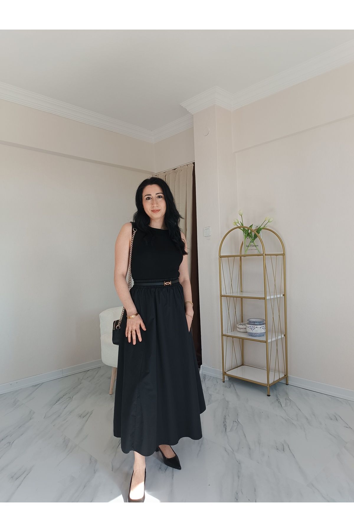 Hotfashion Beli Lastikli Uzun Etek