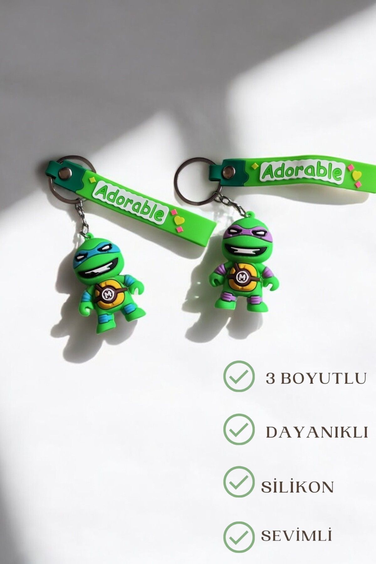 Lynare NİNJA KAPLUMBAĞALAR 3D SİLİKON ANAHTARLIK VE ÇANTA SÜSÜ LEONARDO & DONATELLO (2 ADET)