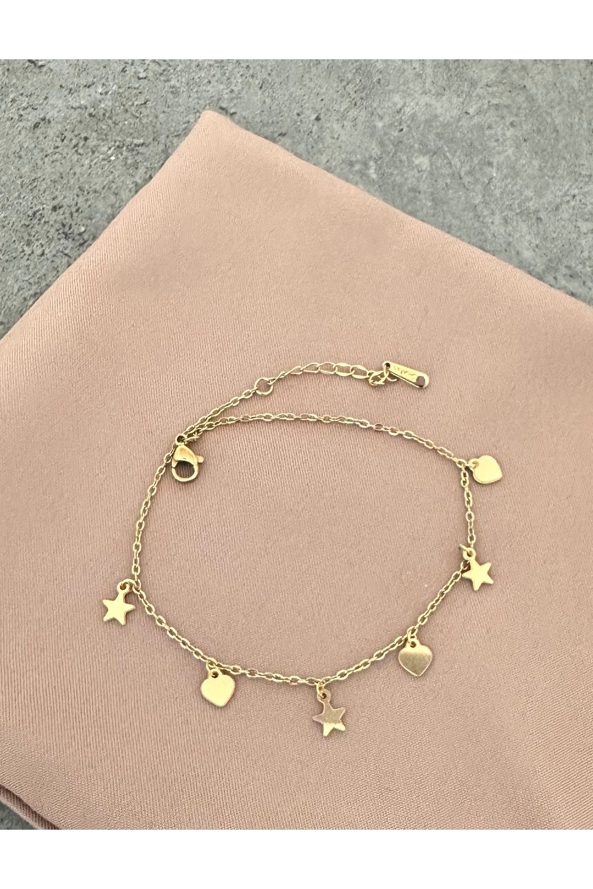 lolajewelry luxury steel gold kalp ve yıldız çelik Halhal