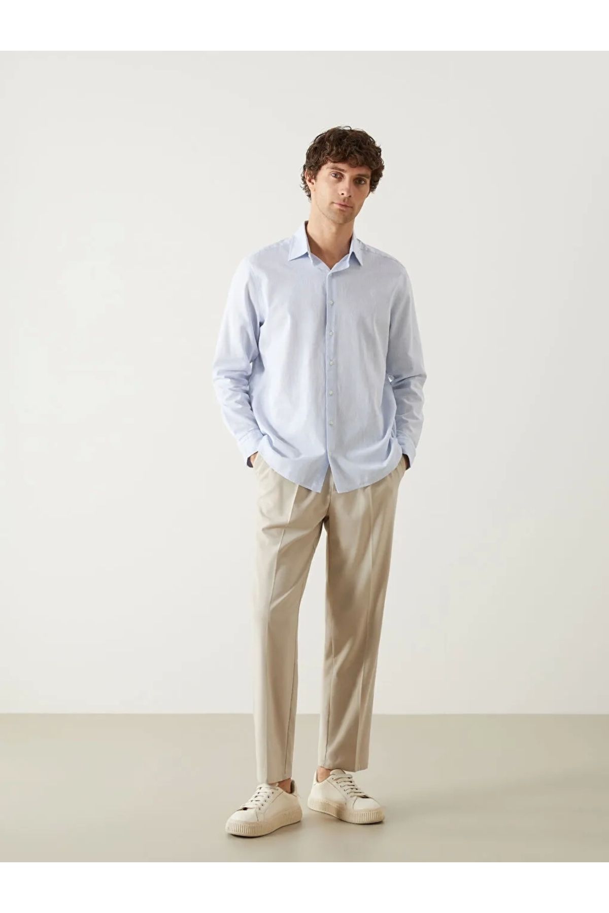 LC Waikiki SOUTHBLUE Mavi Regular Fit Uzun Kollu Keten Karışımlı Erkek Gömlek