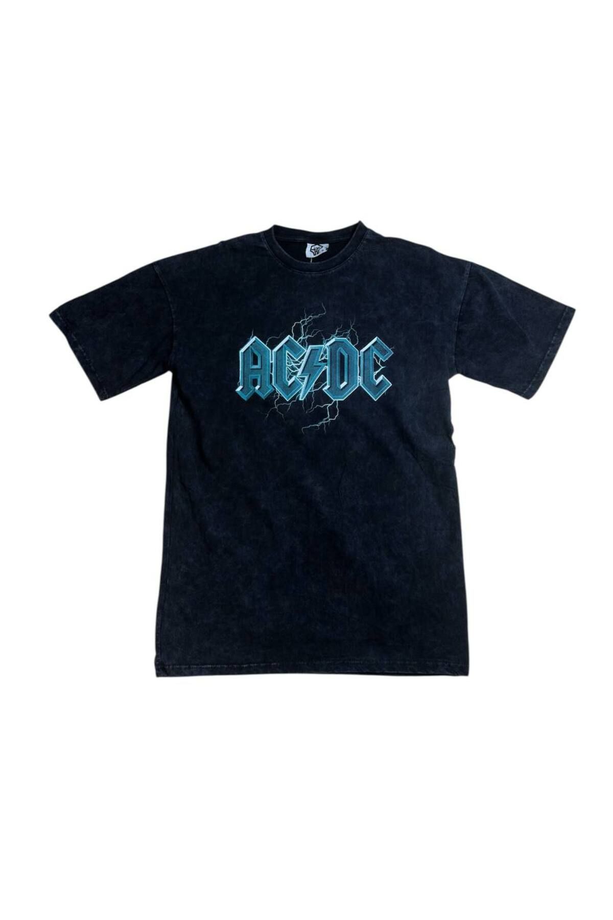 RİSE AC/DC Oversize Yıkamalı T-shirt