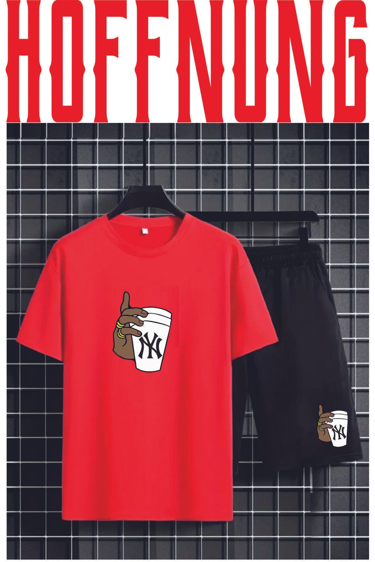 HOFFNUNG Full Shorts Oversize Tshirt My Bardak Baskılı Penye Şort Yazlık Takım