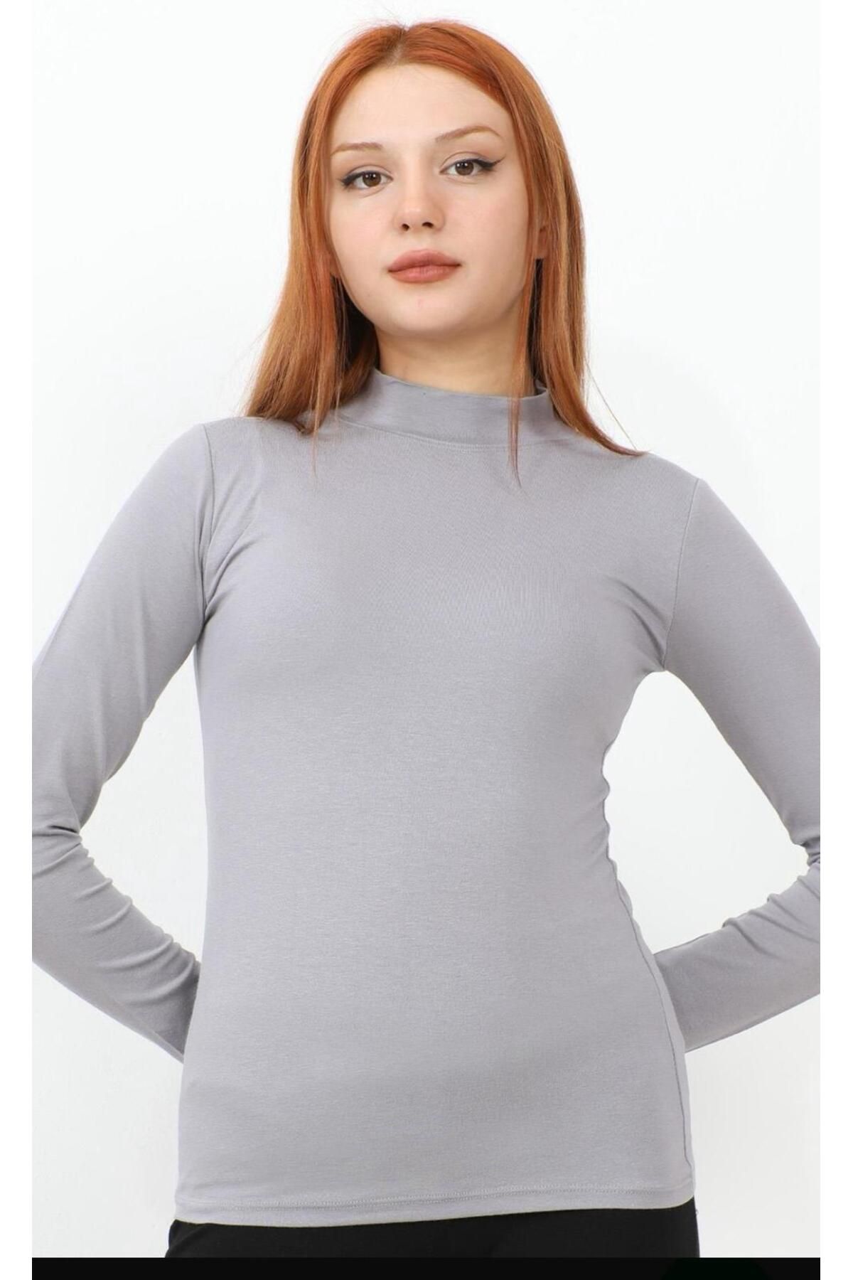 Mistanbul Kadın Gri Uzun Kollu Body Balıkçı Yaka
