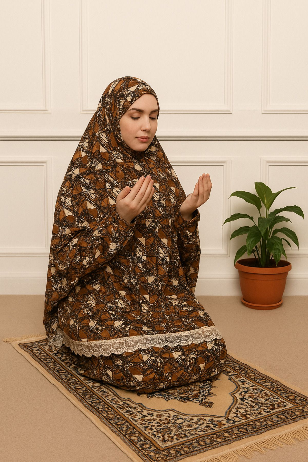 Defkay İki Parça Etekli Başörtülü Kadın Namaz Elbisesi
