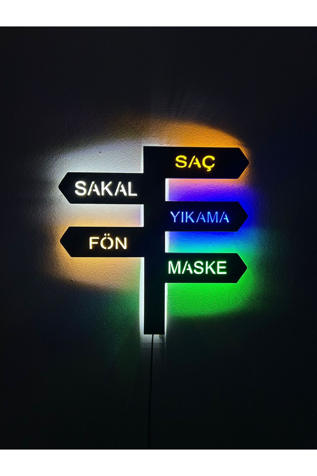 Adrift Kuaför-Berber Ledli Tablo 5mm, Duvar Dekor Ahşap, Neon Işık,Duvar Süsü