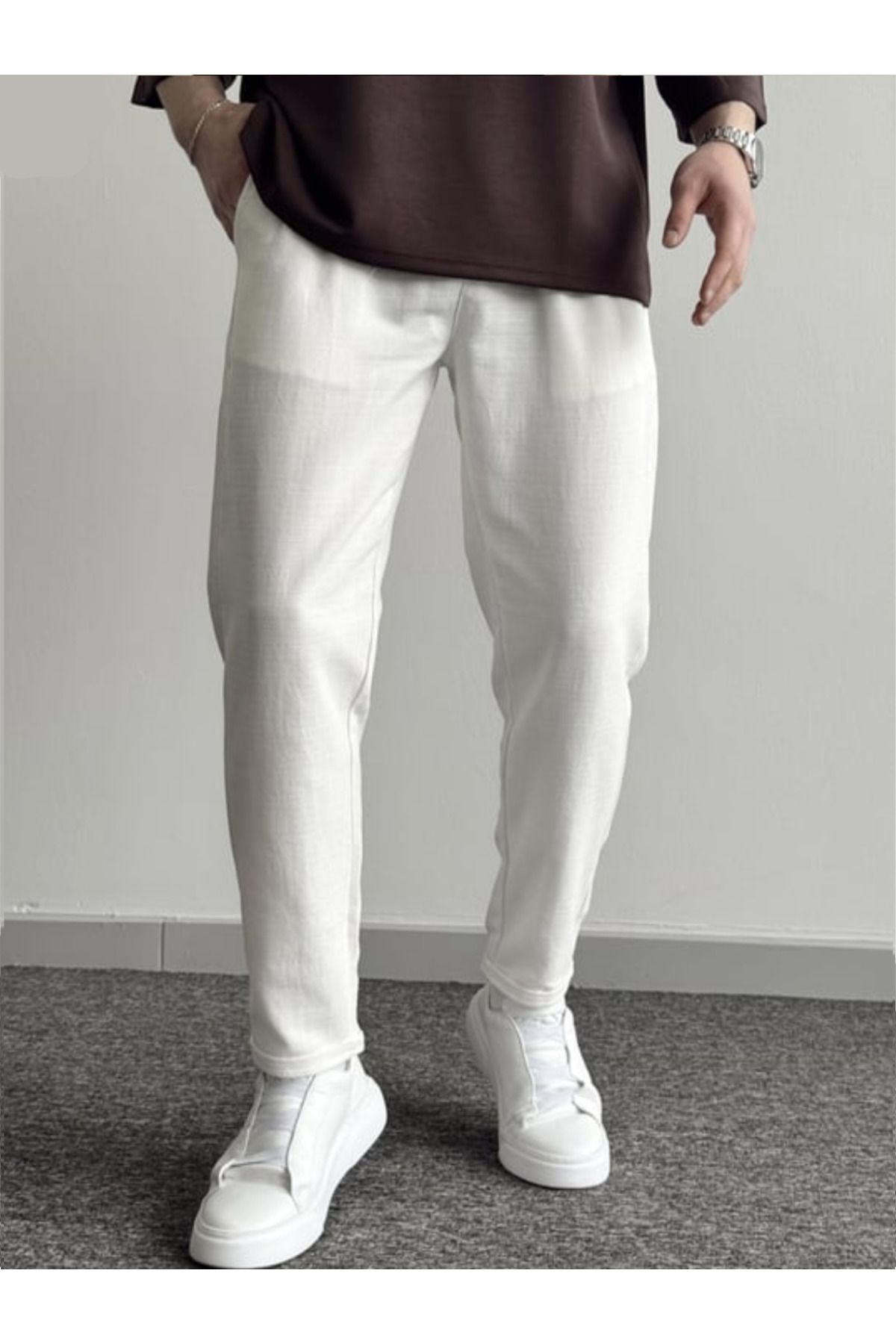 BY İMPALA MODA Erkek Boyfriend Duble Paça Keten Pantolon