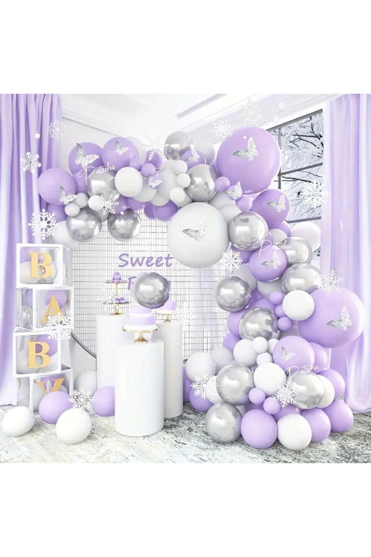 klbk KROM BALONLU BABY KUTULU MOR RENK DOĞUM GÜNÜ KONSEPTİ