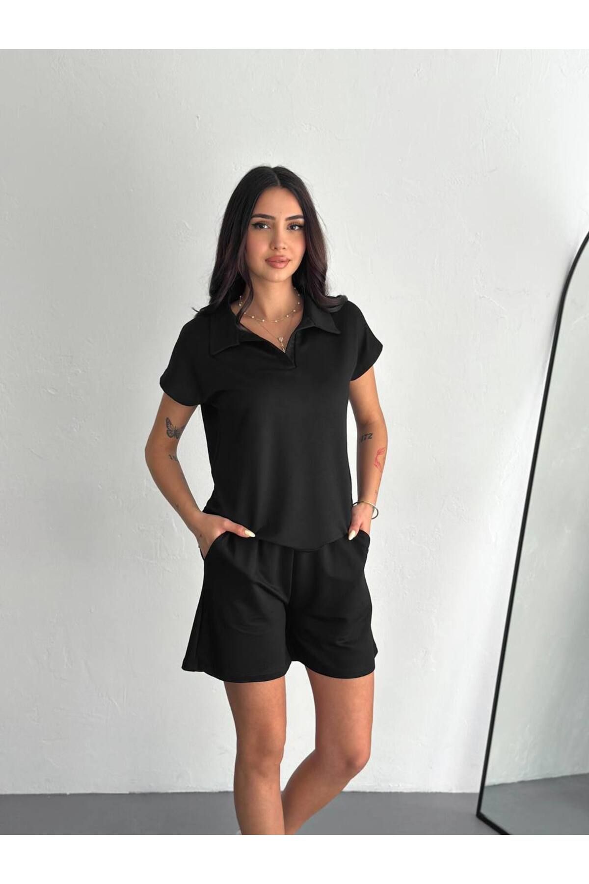 Bella Breeze Kadın Modal Kumaş Polo Yaka T-shirt Şortlu Takım