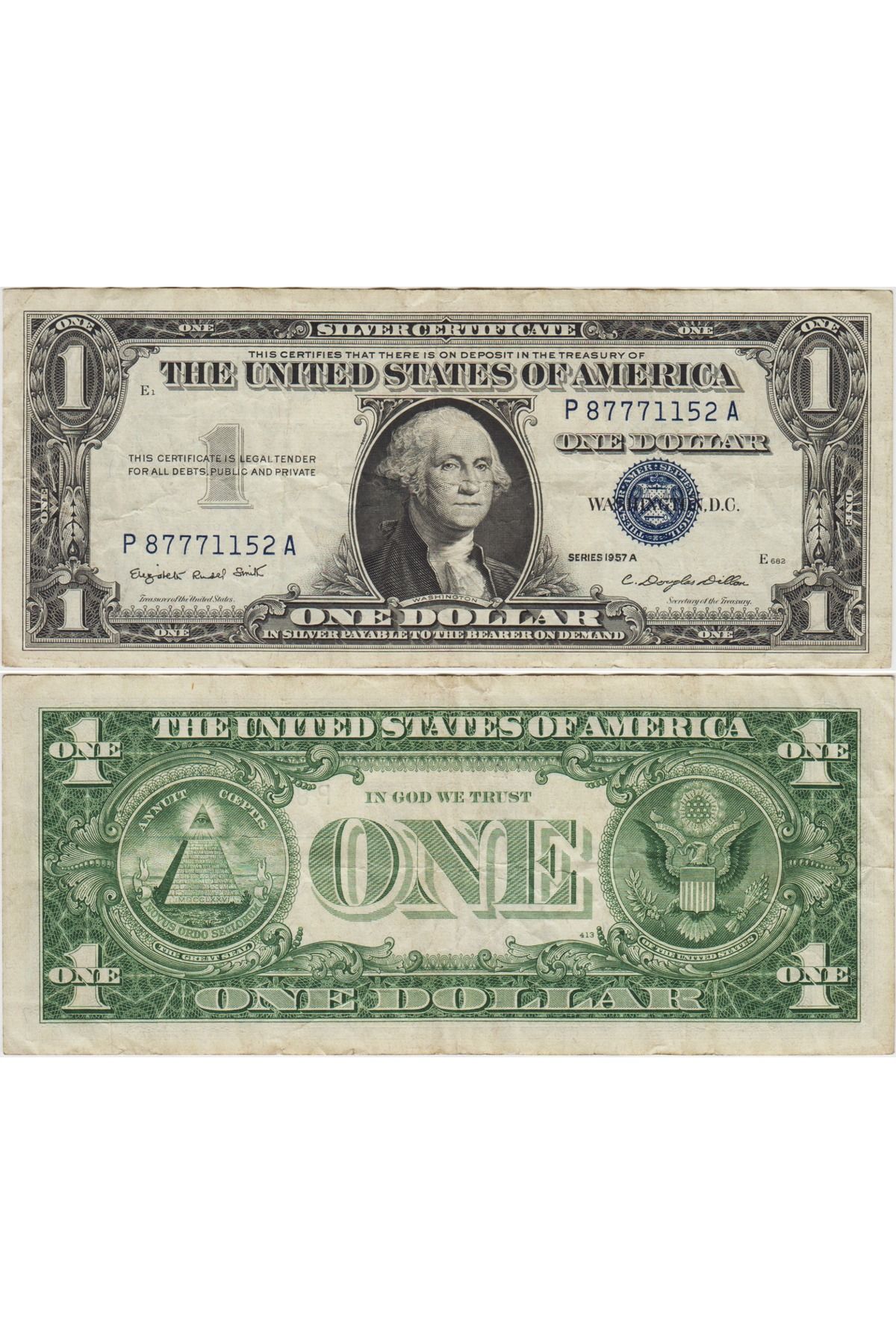 Banknoting AMERİKA BİRLEŞİK DEVLETLERİ 1 DOLAR 1957 A MAVİ MÜHÜR-GÜMÜŞ SERTİFİKA ÇOK TEMİZ KONDİSYON.