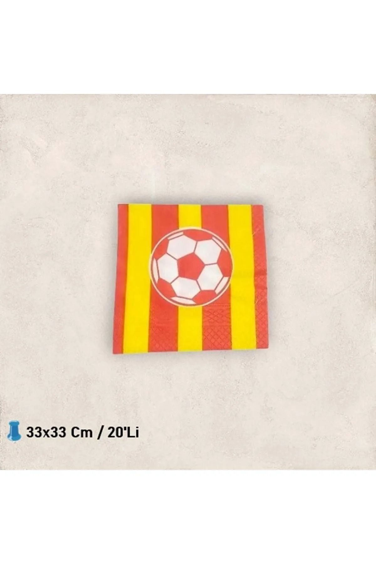 FOKUL Sarı Kırmızı Futbol Toplu Peçete 20 Adet 33x33cm Taraftar Doğum Günü Süsü Peçetesi