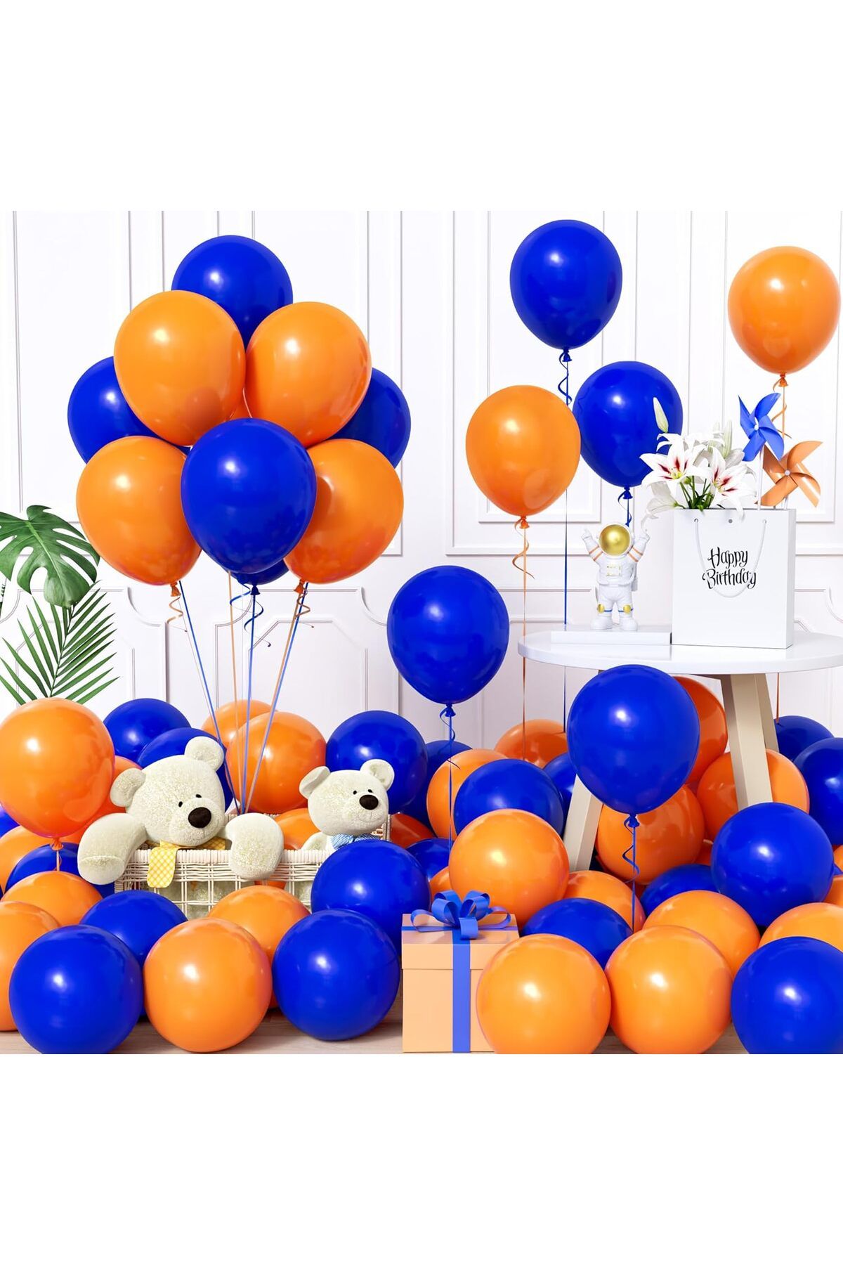 BALON DİYARI 15 Adet Turuncu & Mavi Balon Seti - Canlı ve Enerjik Parti Dekoru