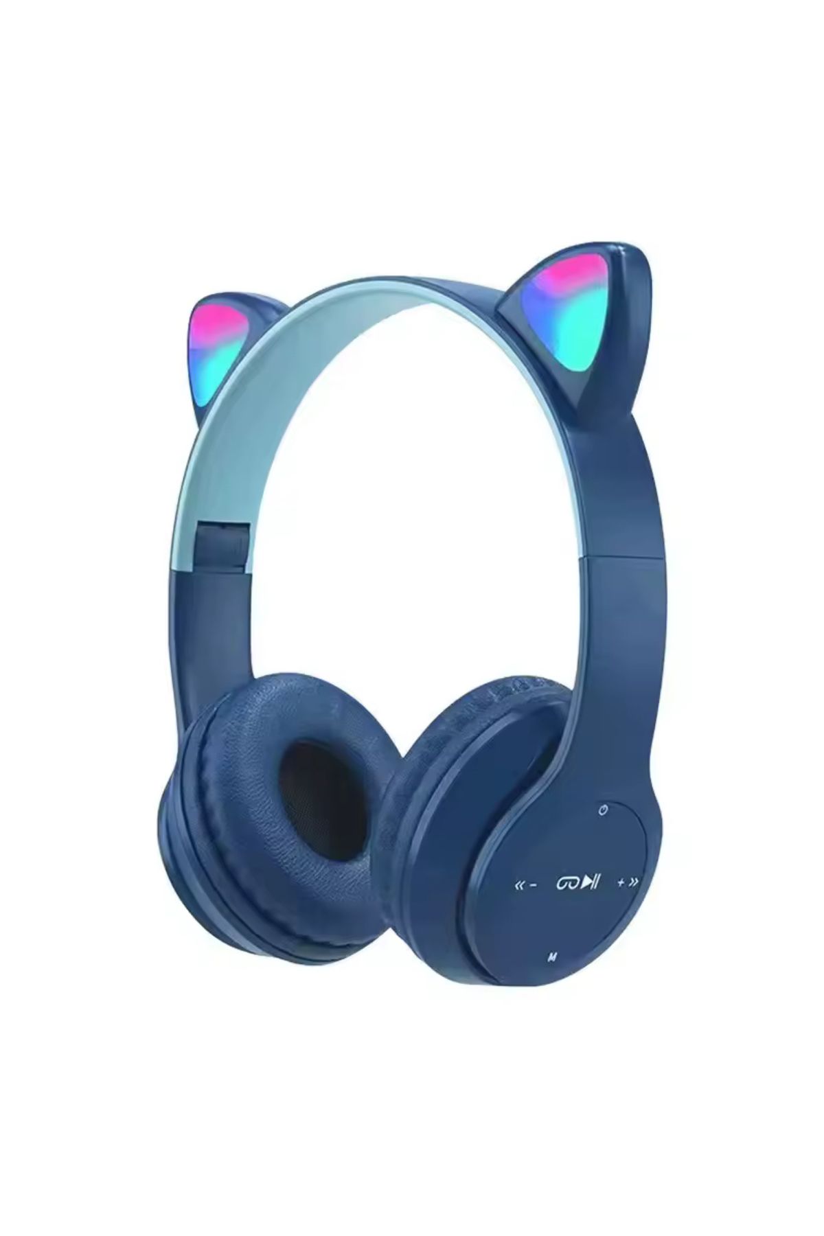 DÜNYA AKSESUAR Kafa üstü P47M kablosuz kulaklık sevimli kedi ile LED Stereo telefon Bluetooth kulaklık