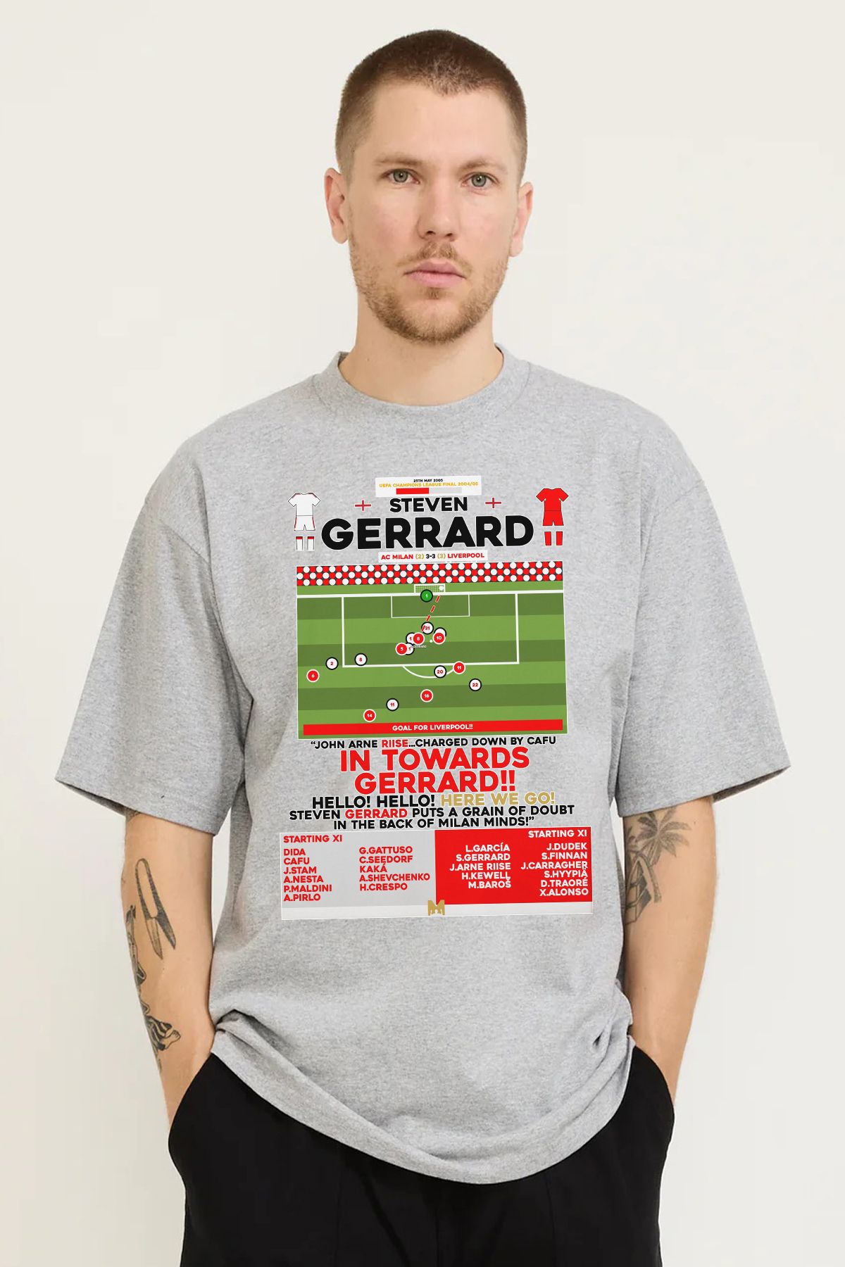 MODA Steven Gerrard Liverpool Milan Şampiyonlar Ligi Final İstanbul Oversize Grimelanj Erkek Tişört