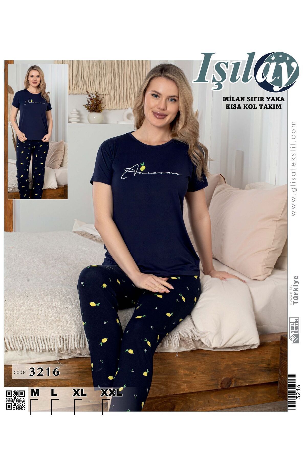 Işılay IŞILAY HOMEWEAR terletmeyen yumuşak PREMİUM Milan Kumaş Sıfır yaka kısa kollu pijama takımı