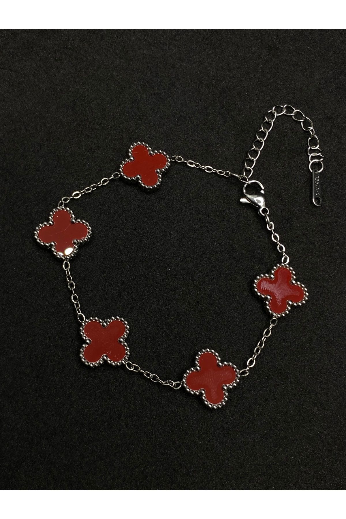 Jiji Jewelery Van Cleef Yonca Model Çift Taraflı Mineli Paslanmaz Çelik Bileklik 17 cm / ek çıkarılabilir 5 cm