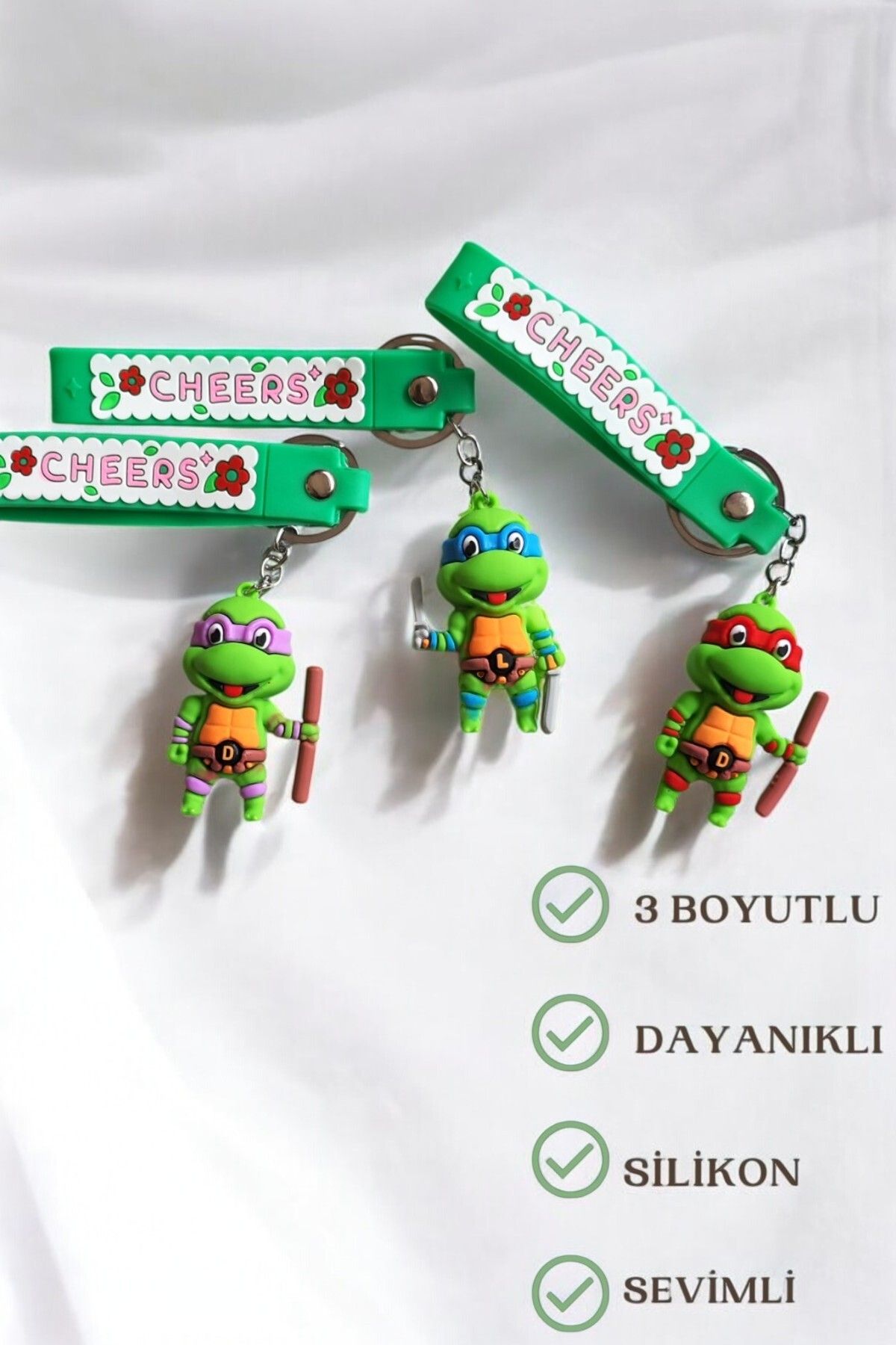 Lynare Ninja Kaplumbağalar 3D Silikon Anahtarlık Ve Çanta Süsü 3 Adet