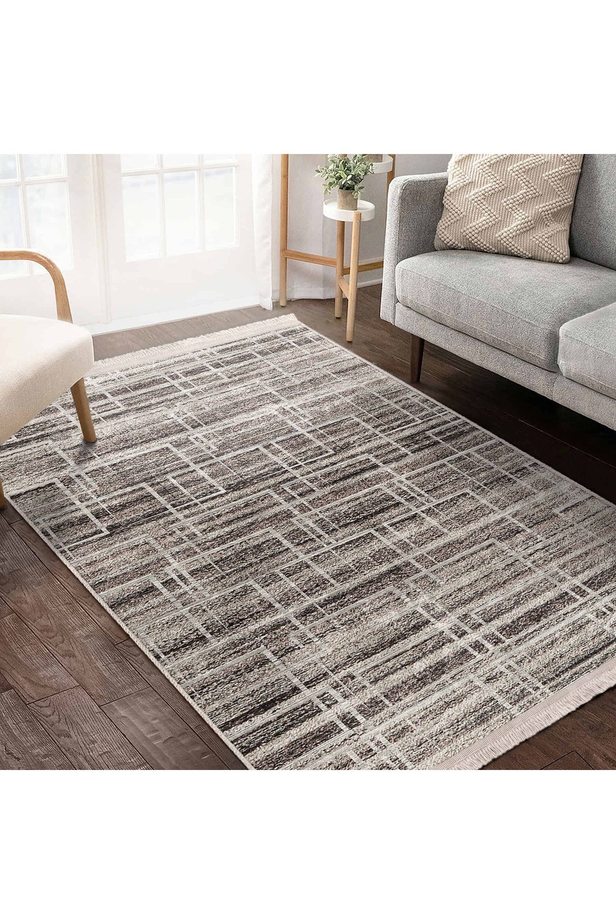 Realhomes Modern Geometrik Desenli Yıkanabilir Kaymaz Taban Salon Halısı Dikdörtgen