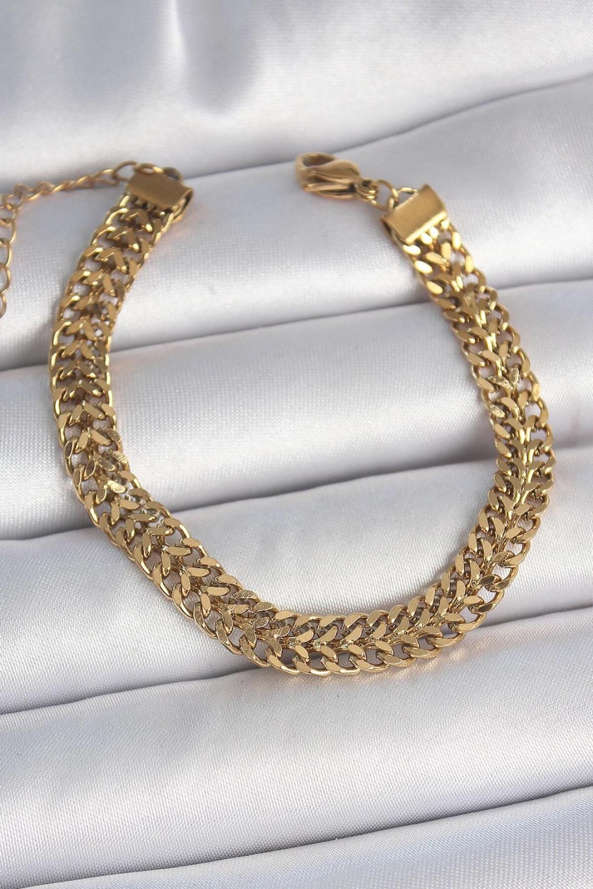 Zendoria Accessory 316L Çelik Gold Renk Hasır Zincir Model Kadın Bileklik – Şıklığın Detayı