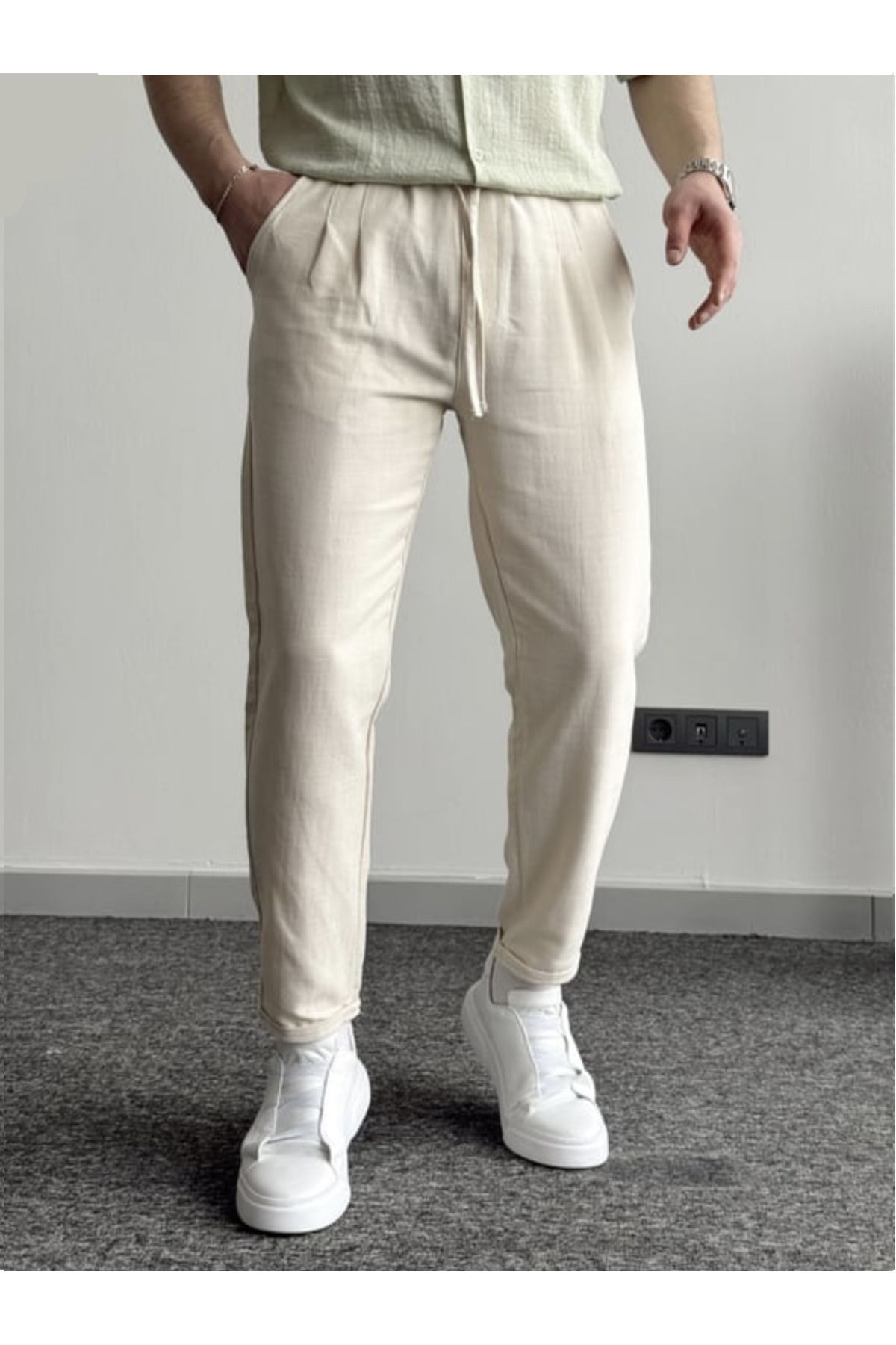 BY İMPALA MODA Erkek Boyfriend Duble Paça Keten Pantolon