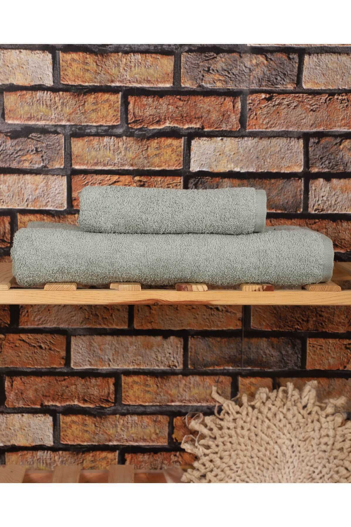 merland benvecocuk 2 Parça %100 Pamuklu Soft Lüx Banyo Havlu Seti Yeşil