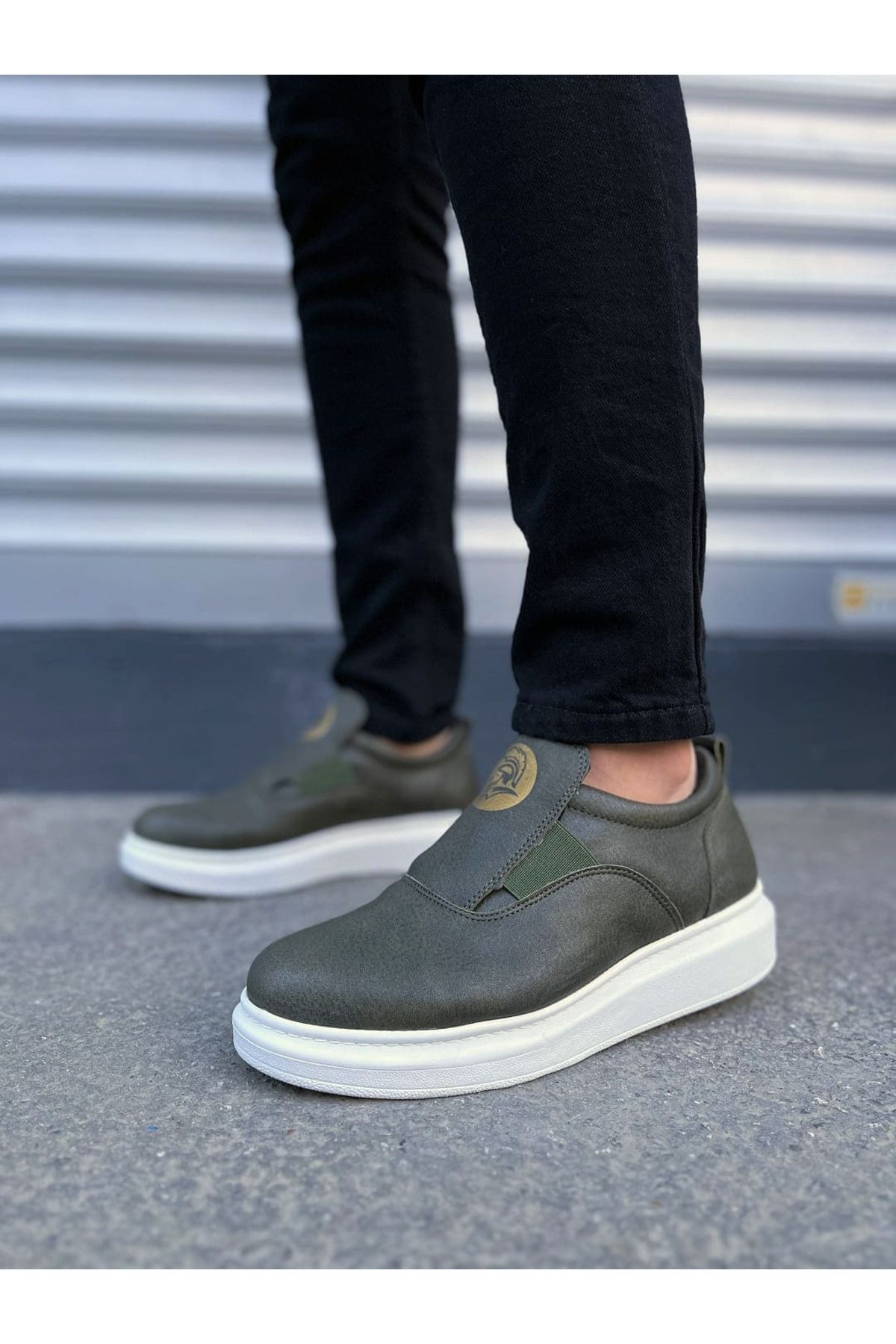 Joy Ayakkabı Erkek AakkabıBağcıksız Cilt Erkek Günlük Sneaker Ayakkabı CBT - Haki