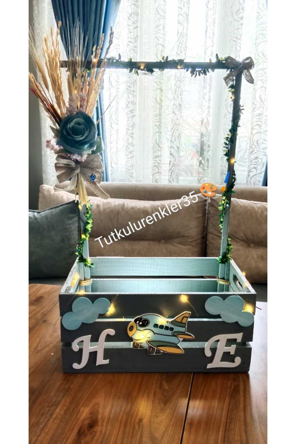 Tutkulu renkler 40 uçurma sepeti/ kırk uçurma sepeti/babyshower/bebek hediye sepeti/40*26*19*60 ledli mdf büyük boy
