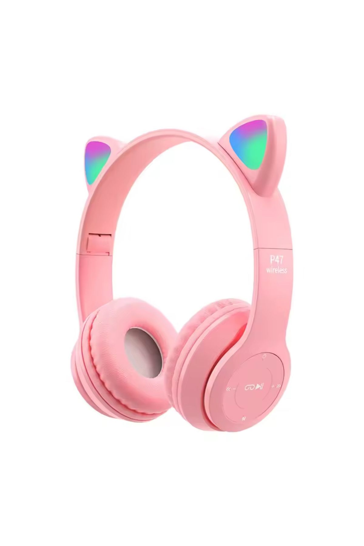 DÜNYA AKSESUAR Kafa üstü P47M kablosuz kulaklık sevimli kedi ile LED Stereo telefon Bluetooth kulaklık