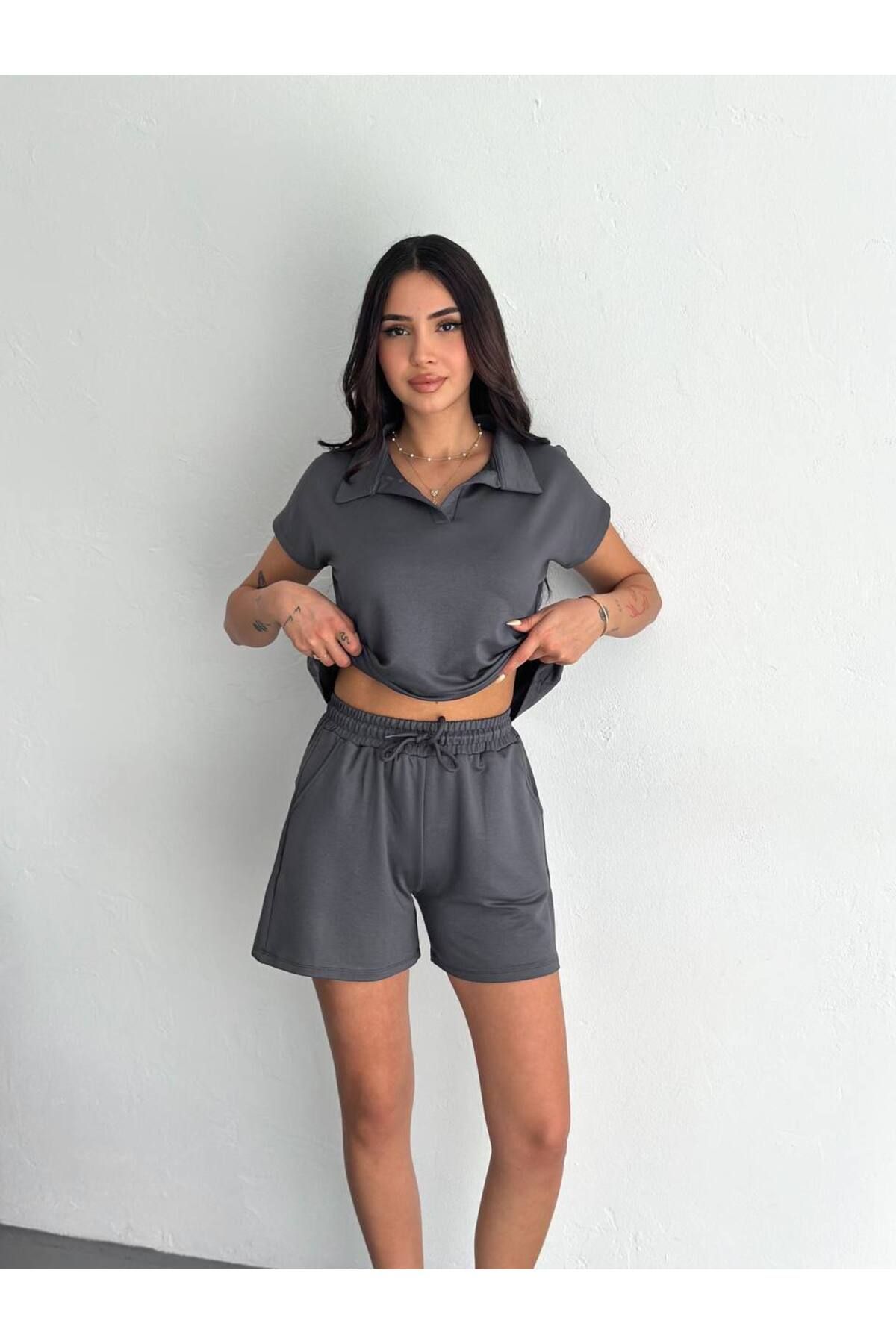 Bella Breeze Kadın Modal Kumaş Polo Yaka T-shirt Şortlu Takım