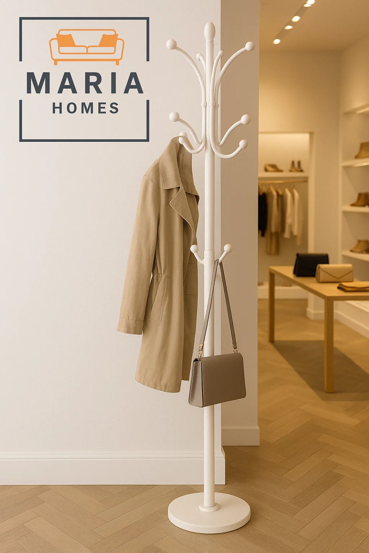 شماعة معاطف كلاسيكية باللون الأبيض مع خطافات كروية...