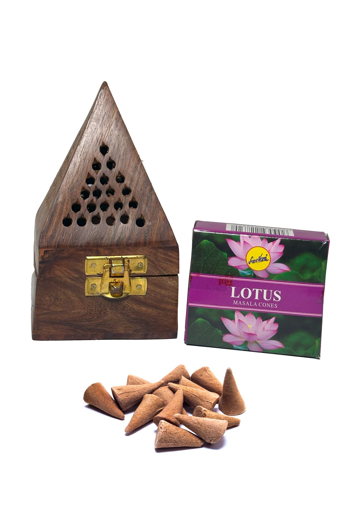 Asafora Hediyelik Ahşap Piramit Konik Tütsülük 1 Paket Lotus Kokulu Tonik Tütsü