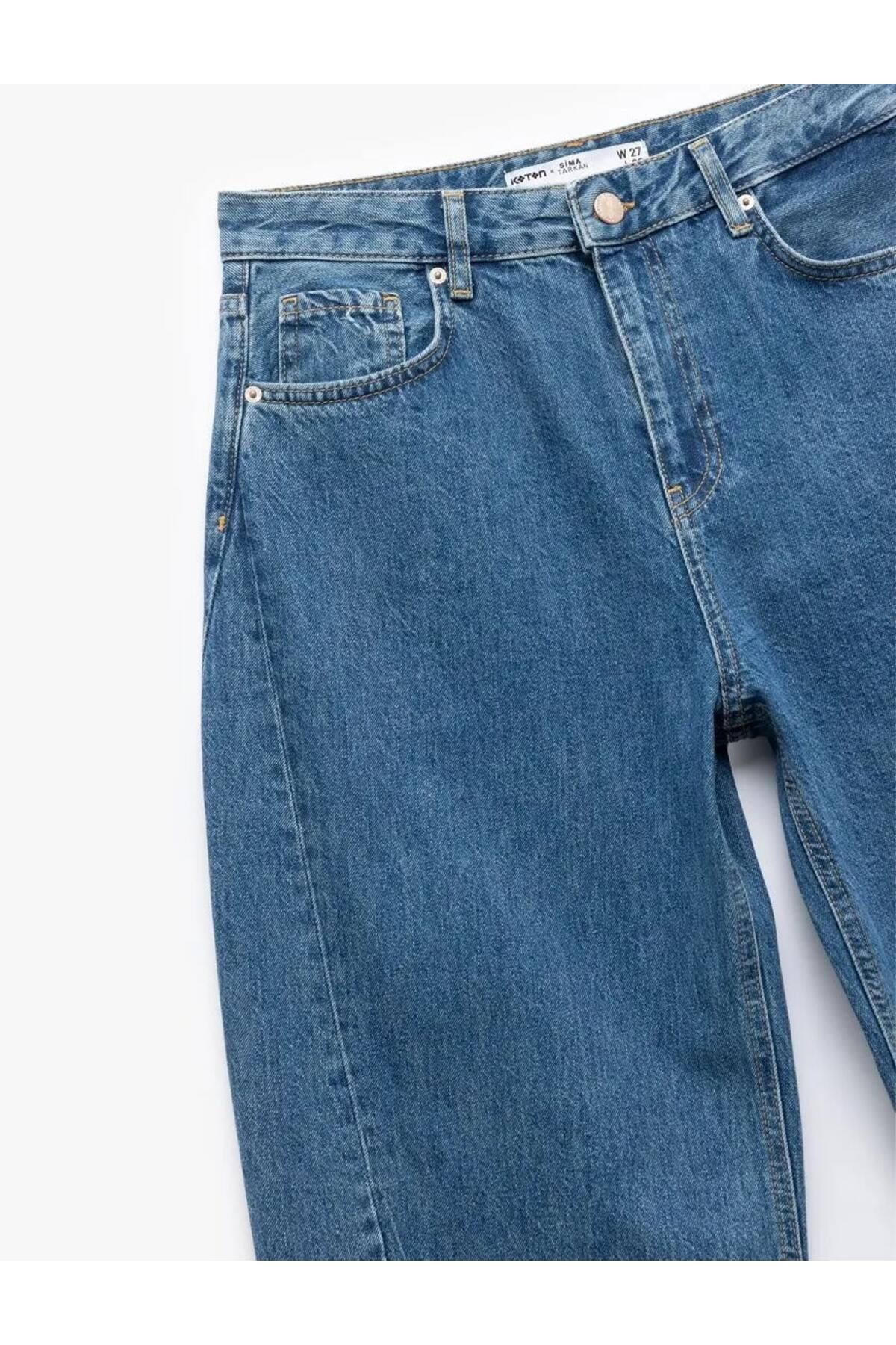 Koton-X Sima Tarkan - Pantaloni de blugi din bumbac cu talie înaltă, cu nasturi 7