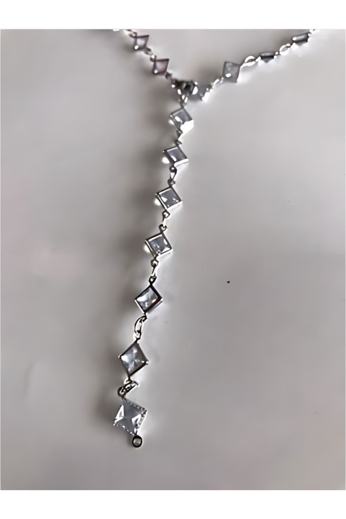 Çelik Çelik Silver Sallantı Parlak Taşlı Y Kolye