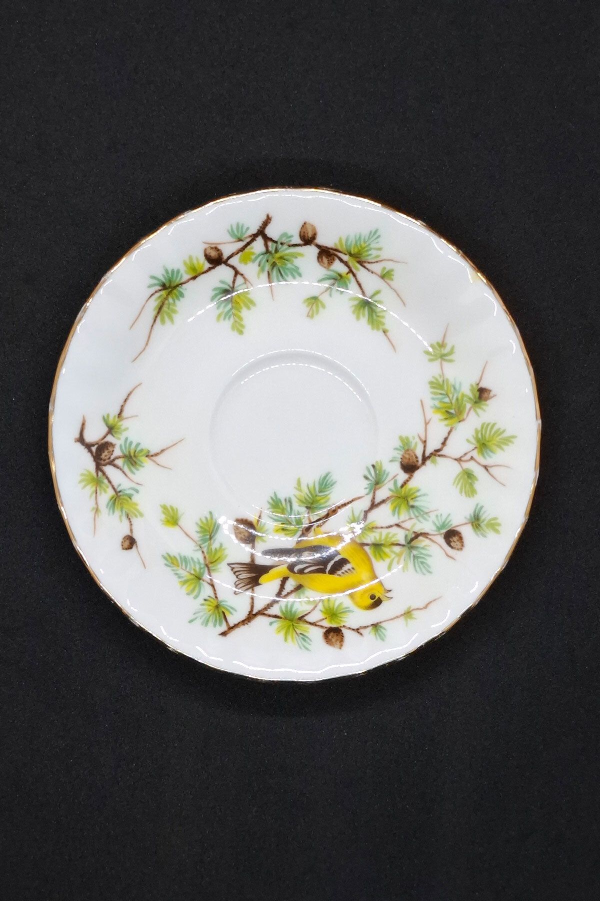 Royal Albert Woodland Serisi GoldFinch Bone China England Antika Porselen Kahve Fincan Tabağı 12 cm