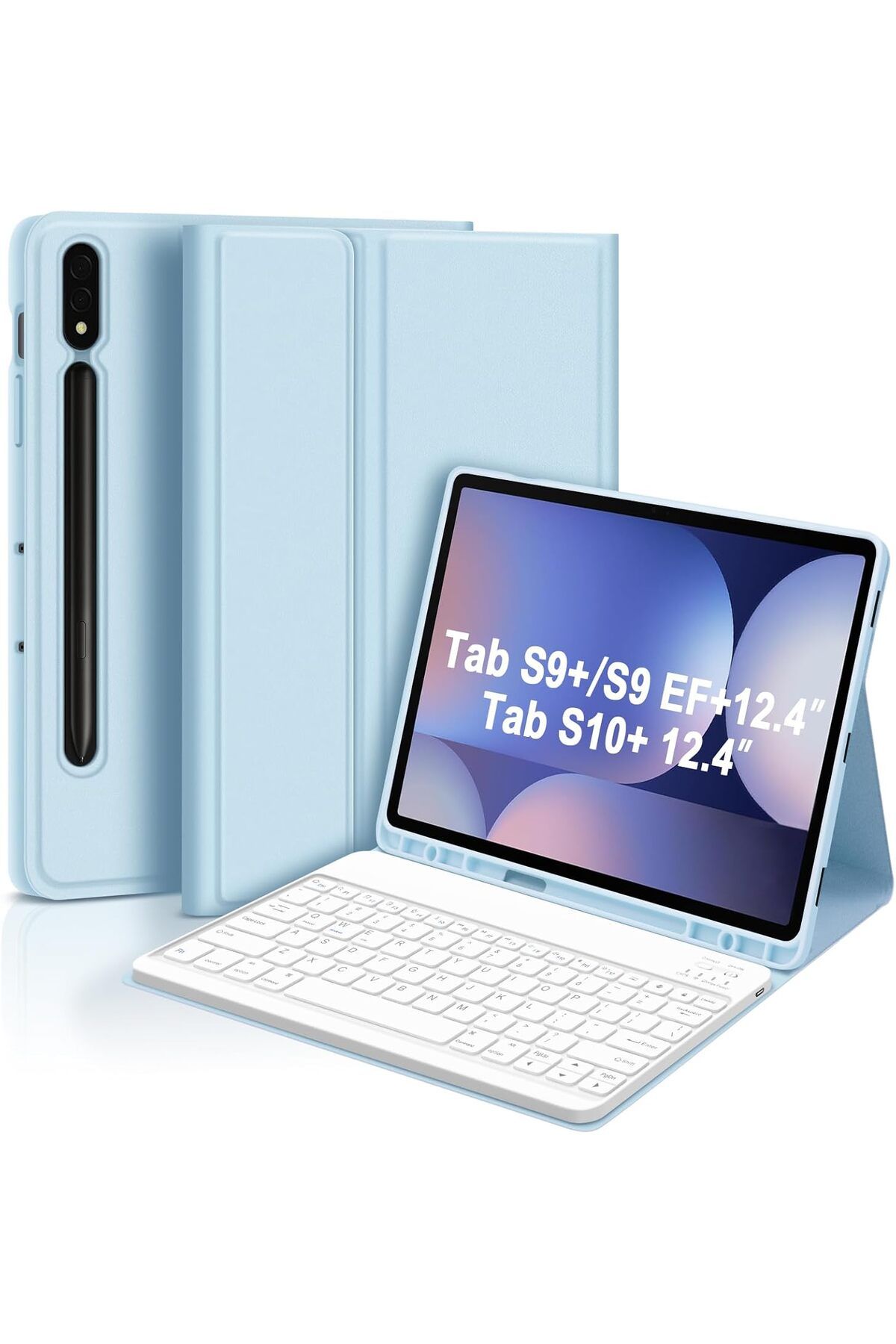 TEKNETSTORE Samsung Galaxy Tab S7 Fe Lte T730 T735 T737 Klavyeli Kılıf Bluetooth Bağlantı Kalem Bölmeli Koruyucu