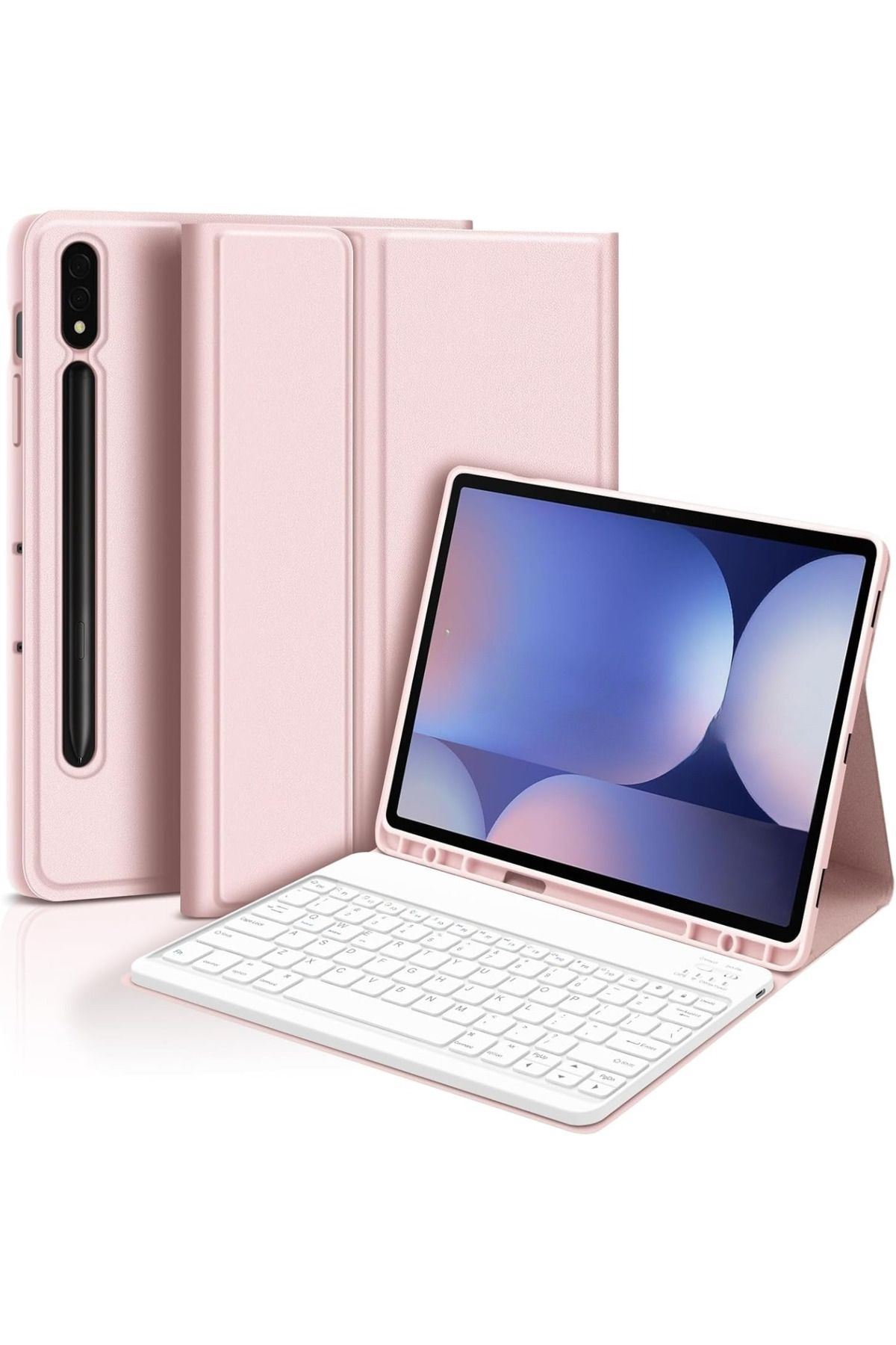 TEKNETSTORE Samsung Galaxy Tab S7 Fe Lte T730 T735 T737 Klavyeli Kılıf Bluetooth Bağlantı Kalem Bölmeli Koruyucu